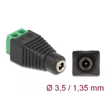 Adaptador DC 1,35 x 3,5 mm conector hembra a regleta de bornes de 2 polos DeLOCK 66730