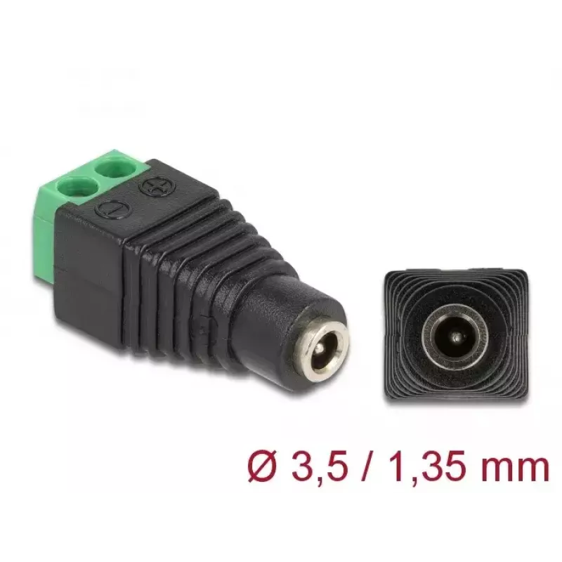 Adaptador DC 1,35 x 3,5 mm conector hembra a regleta de bornes de 2 polos DeLOCK 66730