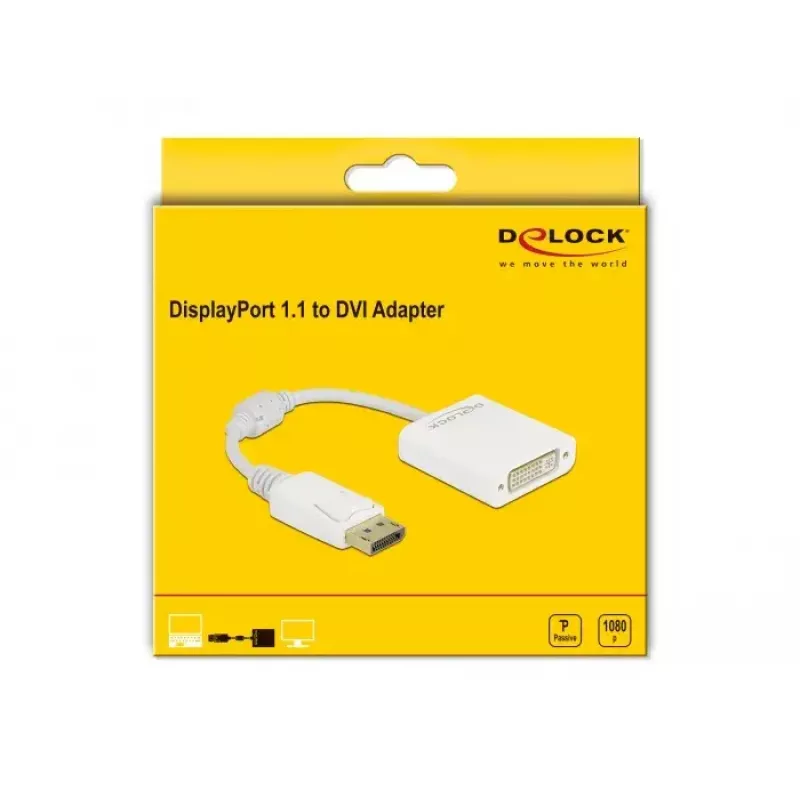 Adaptador DisplayPort 1.1 conector macho a DVI conector hembra pasivo blanco DeLOCK 61010