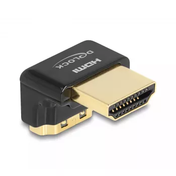 Adaptador HDMI DeLOCK conector macho a conector hembra 90° hacia abajo 8K 60 Hz metal