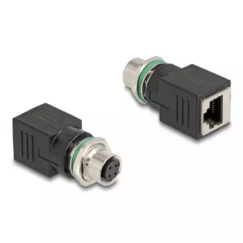 Adaptador DeLOCK M12 codificado D de 4 pines conector hembra a conector hembra RJ45 recto