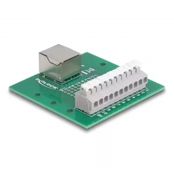 DeLOCK conector hembra RJ50 a regleta de bornes con pulsador para carril DIN