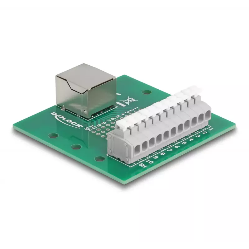 DeLOCK conector hembra RJ50 a regleta de bornes con pulsador para carril DIN