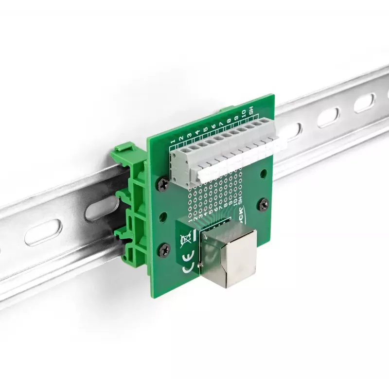 DeLOCK conector hembra RJ50 a regleta de bornes con pulsador para carril DIN