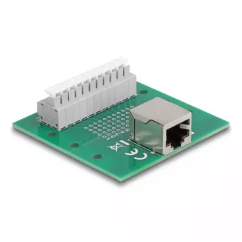 DeLOCK conector hembra RJ50 a regleta de bornes con pulsador para carril DIN