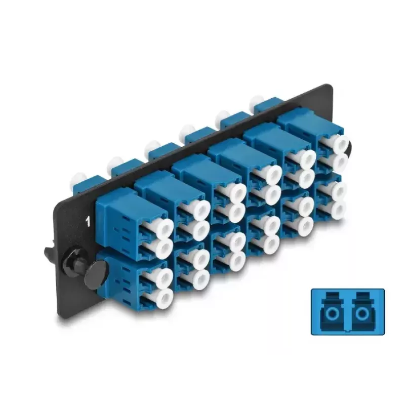 Panel de adaptadores de fibra óptica DeLOCK LC dúplex UPC 12 puertos azul
