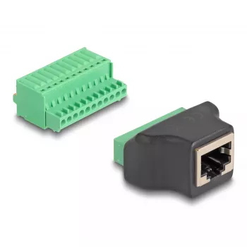 Adaptador DeLOCK conector hembra RJ50 a regleta de bornes con pulsador, regleta de bornes de 11 pines