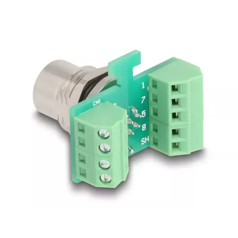 Adaptador de módulo de transferencia DeLOCK M12 8 polos codificado A conector hembra a regleta de bornes de 9 polos
