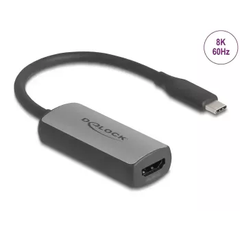Adaptador de cable DELOCK 64264 USB Type-C a HDMI, DP Alt Mode, 8K 60 Hz HDR, 0,17 m, aluminio, negro/gris