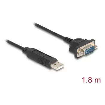 DELOCK Adaptador USB RS-232 USB 2.0 a D-Sub 9 macho con tuercas, USB Type-A a RS-232, 1,8 m, negro