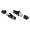DELOCK Adaptador M12 codificado D de 4 pines hembra a RJ45 macho, contactos dorados, negro