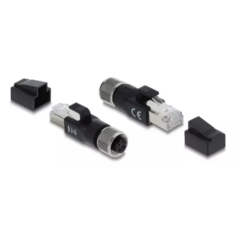 DELOCK Adaptador M12 codificado D de 4 pines hembra a RJ45 macho, contactos dorados, negro