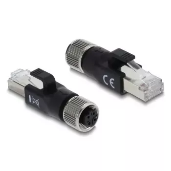 DELOCK Adaptador M12 codificado D de 4 pines hembra a RJ45 macho, contactos dorados, negro