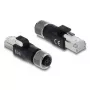 DELOCK Adaptador M12 codificado D de 4 pines hembra a RJ45 macho, contactos dorados, negro