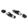 Adaptador M12 codificado X de 8 pines hembra a RJ45 macho, DELOCK 90834, contactos dorados, negro
