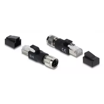 Adaptador M12 codificado X de 8 pines hembra a RJ45 macho, DELOCK 90834, contactos dorados, negro