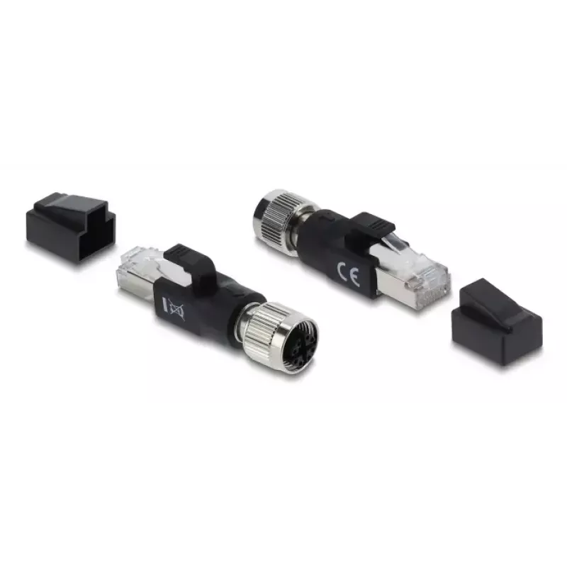 Adaptador M12 codificado X de 8 pines hembra a RJ45 macho, DELOCK 90834, contactos dorados, negro