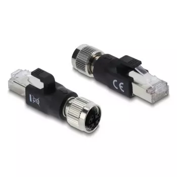 Adaptador M12 codificado X de 8 pines hembra a RJ45 macho, DELOCK 90834, contactos dorados, negro
