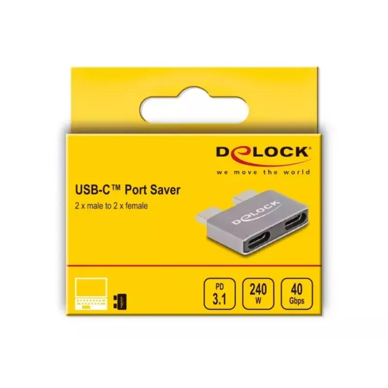 DeLOCK Adaptador USB 40 Gbps USB Type-C 2 x conector macho a 2 x conector hembra Portsaver Metal