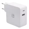 Manhattan Cargador de pared/alimentación (Euro 2 polos), conectores USB-C y USB-A, salida USB-C: 45W / 3A, salida USB-A: 2,4A, Blanco, Tres años de garantía, Caja