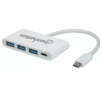 Manhattan Dock/Hub USB-C, conectores (x4): USB-A (x3) y USB-C, 5 Gbit/s (USB 3.2 Gen1 también conocido como USB 3.0), Con Power Delivery (60W) al conector USB-C (Nota: Se requiere fuente de alimentación USB-C y cable USB-C adicionales), Universal para todos los dispositivos, SuperSpeed USB, 3 años de garantía