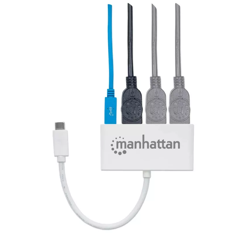 Manhattan 163552 hub USB 3.0, 4 puertos (3x USB-A, 1x USB-C), con puerto USB-C Power Delivery
