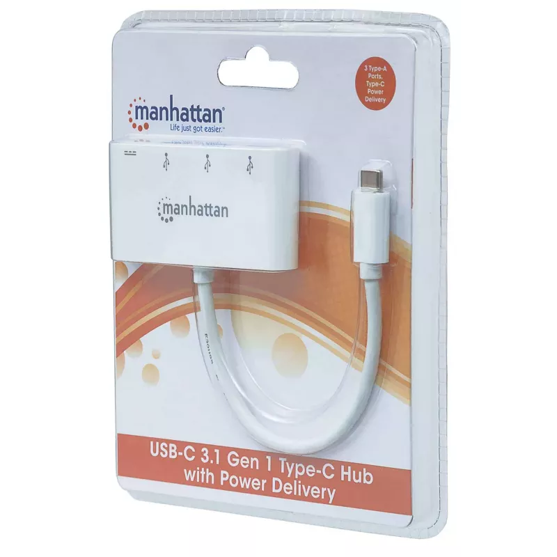 Manhattan 163552 hub USB 3.0, 4 puertos (3x USB-A, 1x USB-C), con puerto USB-C Power Delivery