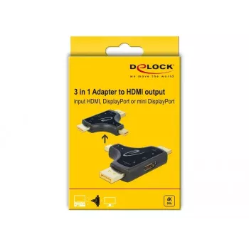 DeLOCK 64059 adaptador de monitor 3 en 1, entrada HDMI / DisplayPort / mini DisplayPort a salida HDMI, 4K 60 Hz, negro