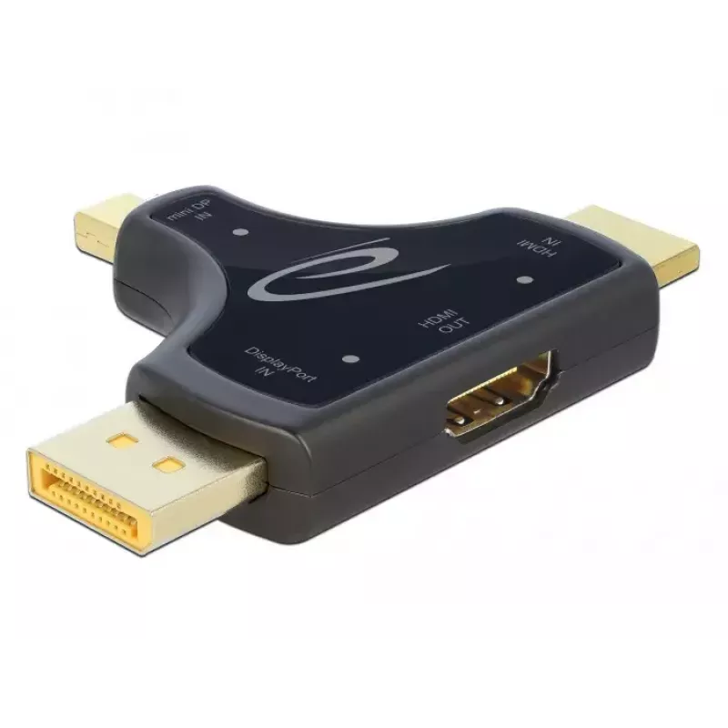 DeLOCK 64059 adaptador de monitor 3 en 1, entrada HDMI / DisplayPort / mini DisplayPort a salida HDMI, 4K 60 Hz, negro