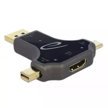 DeLOCK 64060 adaptador de monitor 3 en 1, entrada USB-C / DisplayPort / mini DisplayPort a salida HDMI, 4K 60 Hz, negro