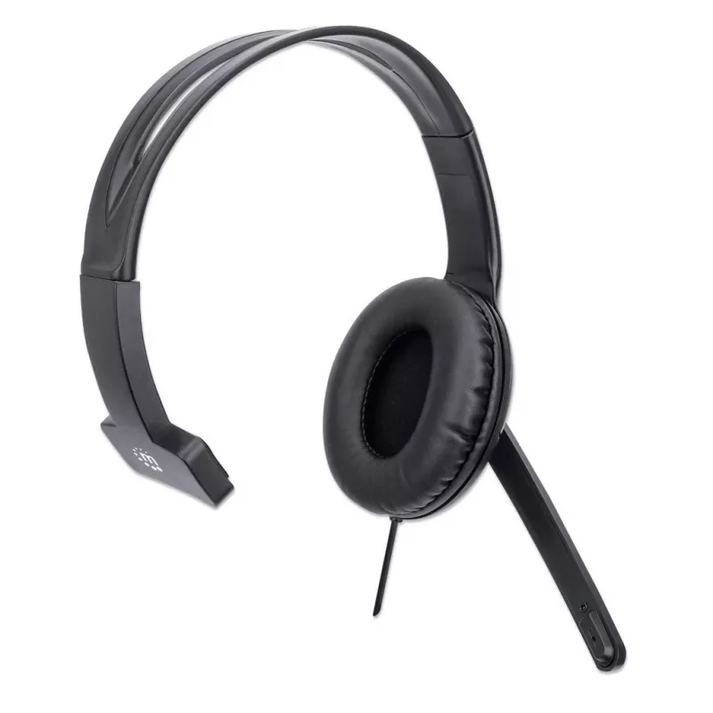 Auriculares con micrófono mono over-ear Manhattan (USB), brazo de micrófono (acolchado), envase de venta al público, diadema ajustable, mando en el cable, almohadillas, USB-A para audio y micrófono, cable 1,5 m, tres años de garantía