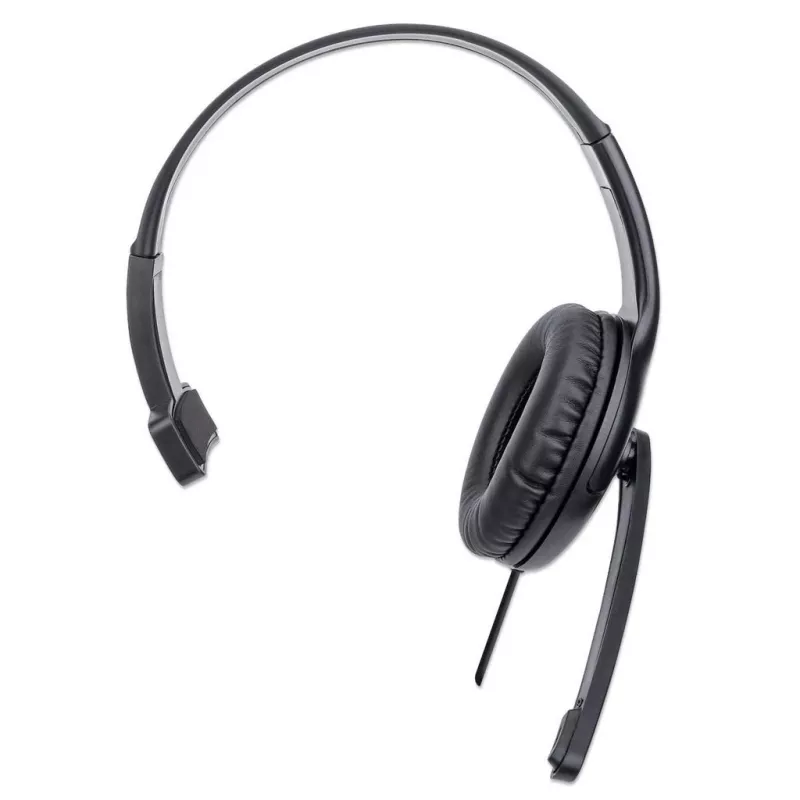 Auriculares con micrófono mono over-ear Manhattan (USB), brazo de micrófono (acolchado), envase de venta al público, diadema ajustable, mando en el cable, almohadillas, USB-A para audio y micrófono, cable 1,5 m, tres años de garantía