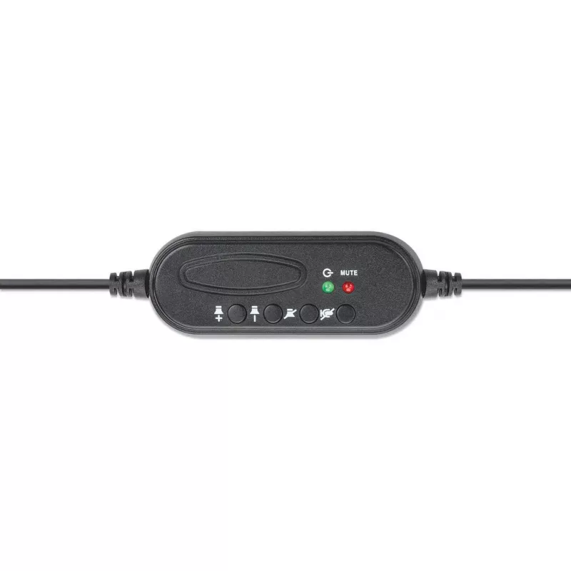 Auriculares con micrófono mono over-ear Manhattan (USB), brazo de micrófono (acolchado), envase de venta al público, diadema ajustable, mando en el cable, almohadillas, USB-A para audio y micrófono, cable 1,5 m, tres años de garantía