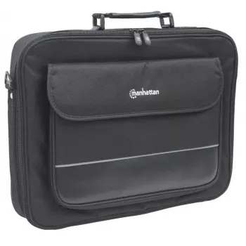 Maletín para portátil Manhattan Empire 17,3 inch, diseño clamshell, compartimento para accesorios, correa de hombro (extraíble), funda para portátil, negro, tres años de garantía