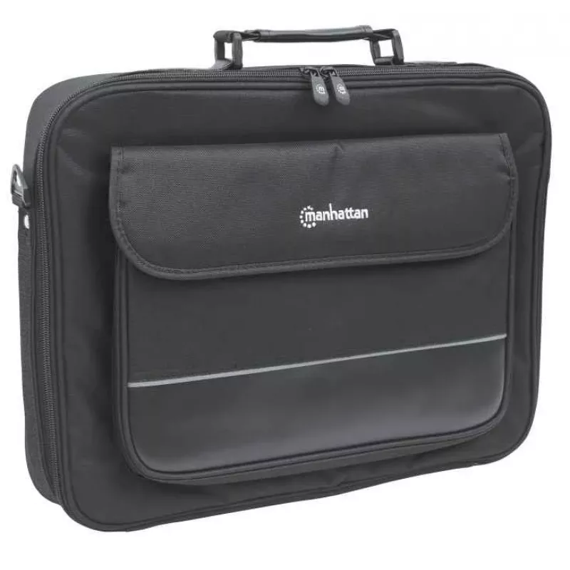 Maletín para portátil Manhattan Empire 17,3 inch, diseño clamshell, compartimento para accesorios, correa de hombro (extraíble), funda para portátil, negro, tres años de garantía