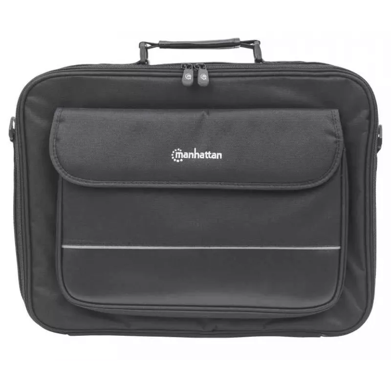 Maletín para portátil Manhattan Empire 17,3 inch, diseño clamshell, compartimento para accesorios, correa de hombro (extraíble), funda para portátil, negro, tres años de garantía