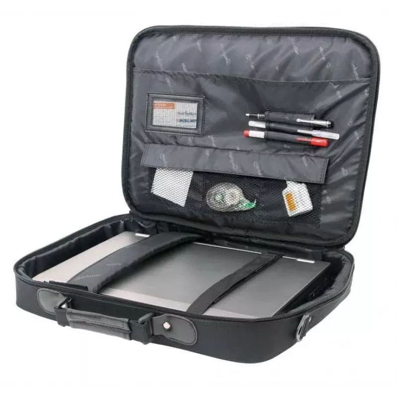 Maletín para portátil Manhattan Empire 17,3 inch, diseño clamshell, compartimento para accesorios, correa de hombro (extraíble), funda para portátil, negro, tres años de garantía