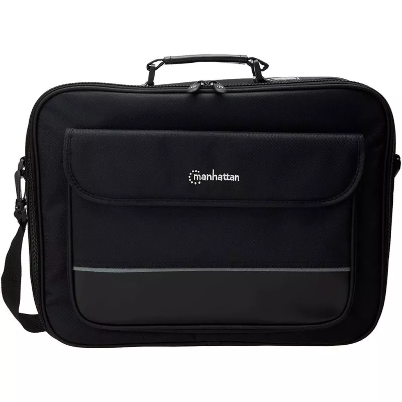 Maletín para portátil Manhattan Empire 17,3 inch, diseño clamshell, compartimento para accesorios, correa de hombro (extraíble), funda para portátil, negro, tres años de garantía