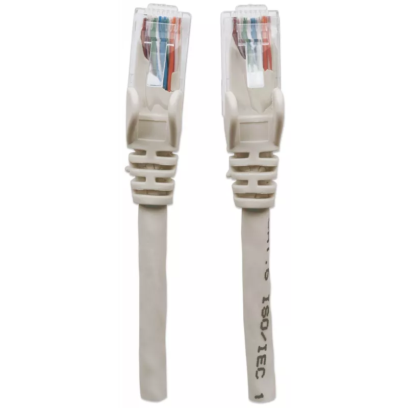 Cable de red patch Intellinet, Cat6, 20 m, gris, CCA, U/UTP, PVC, RJ45, contactos dorados, protección de la lengüeta, funda antipinzamiento, garantía de por vida