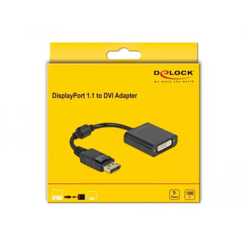Adaptador DisplayPort 1.1 conector macho a DVI conector hembra pasivo negro DeLOCK 61008