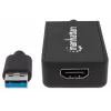Cable adaptador Manhattan USB-A a HDMI, 60 cm, conector macho a conector hembra, 5 Gbit/s (USB 3.2 Gen1, también conocido como USB 3.0), 2560x1440 @ 32 bits de color, vídeo Full-HD 1080p@16:9, negro, blíster