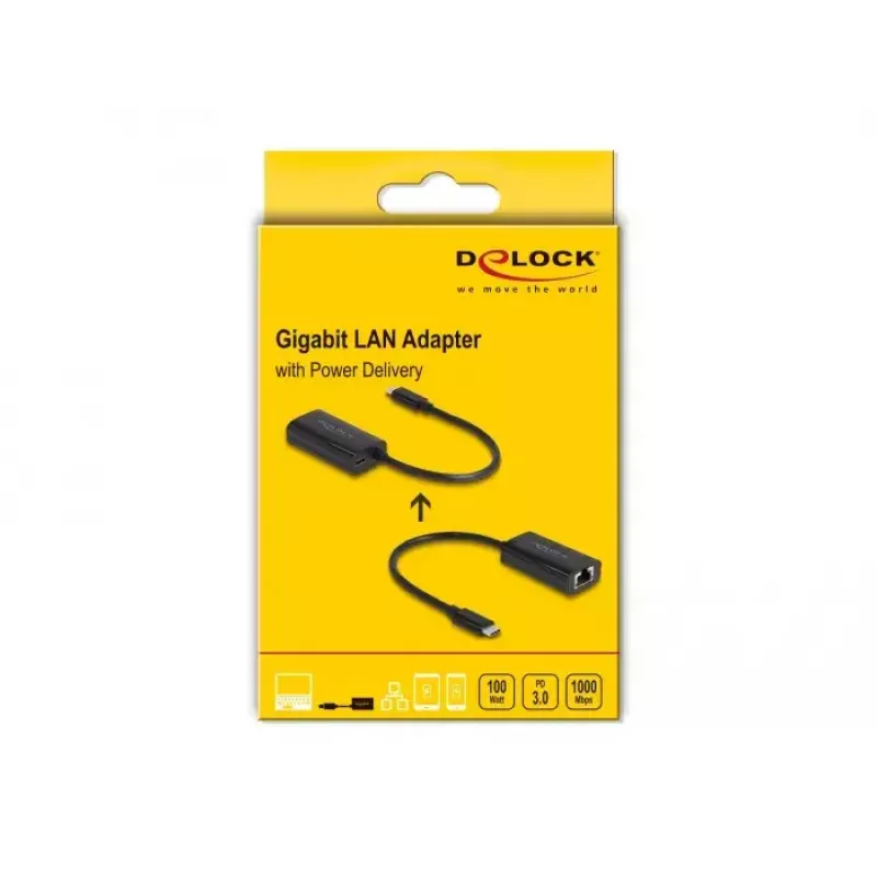 Adaptador de cambio de género de cable DeLOCK 61026 USB-C a RJ45 negro
