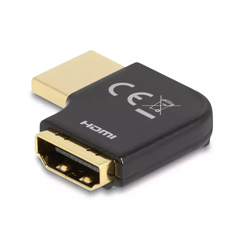 Adaptador DeLOCK HDMI conector macho a conector hembra 90° en ángulo recto 8K 60 Hz metal