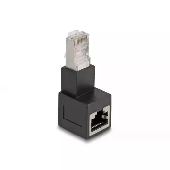 Adaptador DeLOCK RJ45 conector macho a RJ45 conector hembra Cat.6A 90° en ángulo hacia abajo