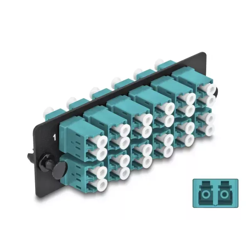 Panel adaptador de fibra óptica DeLOCK LC Duplex OM4 12 puertos aqua