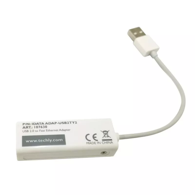 Convertidor Techly USB2.0 a Fast Ethernet 10/100 Mbit/s, con cable, USB, Ethernet, 100 Mbit/s, blanco