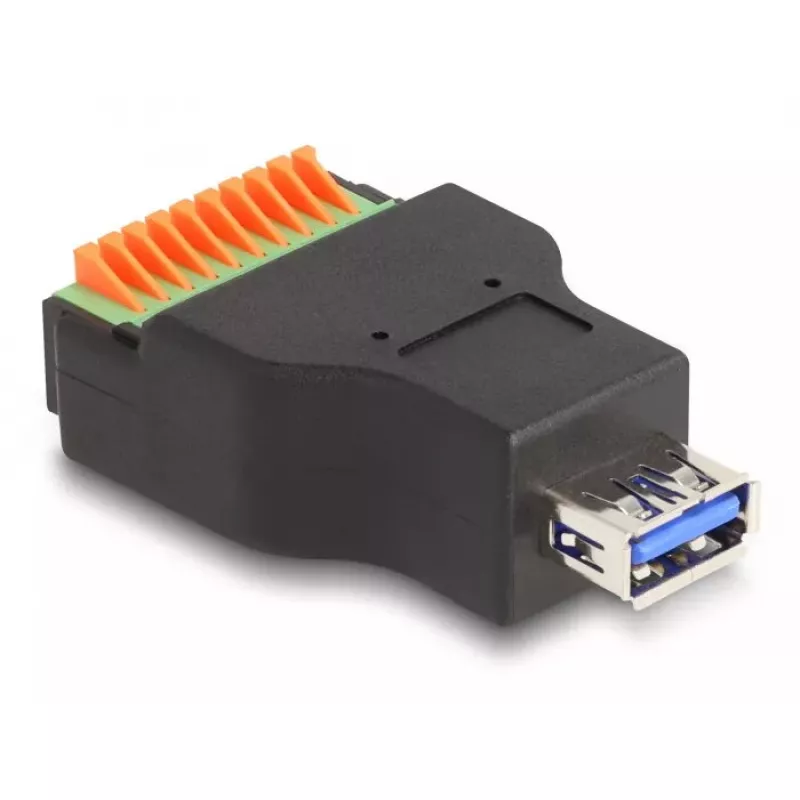 Adaptador DeLOCK USB 3.2 Gen 1 Type-A conector hembra a regleta de bornes de 10 pines