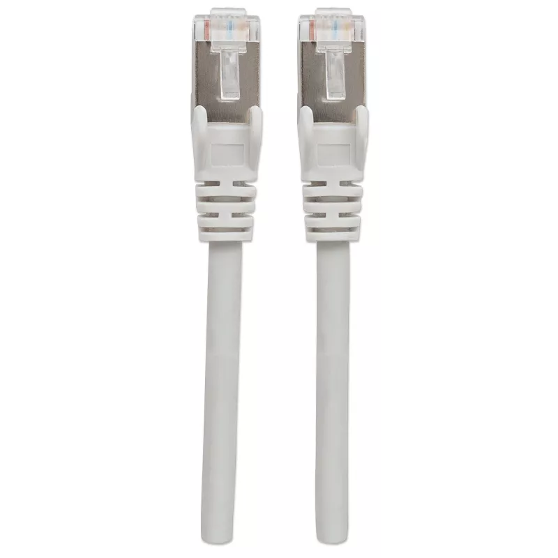 Cable de red patch Intellinet, Cat6A, 10m, gris, cobre, S/FTP, LSOH / LSZH, PVC, RJ45, contactos dorados, protección de lengüeta, inyectado, garantía de por vida