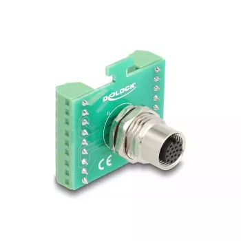 Adaptador de módulo de transferencia DeLOCK M12, 17 polos, codificación A, conector hembra a borne de conexión de 18 polos