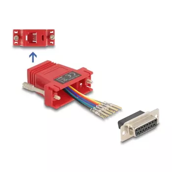 DELOCK D-Sub de 15 polos conector hembra a RJ12 conector hembra kit de montaje, rojo